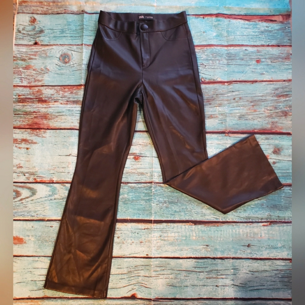 Zara black vegan leather pants size extra small